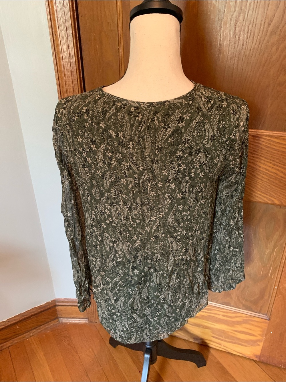 Shoshanna Green Paisley Long Sleeve Peasant Blouse - Picture 6 of 10